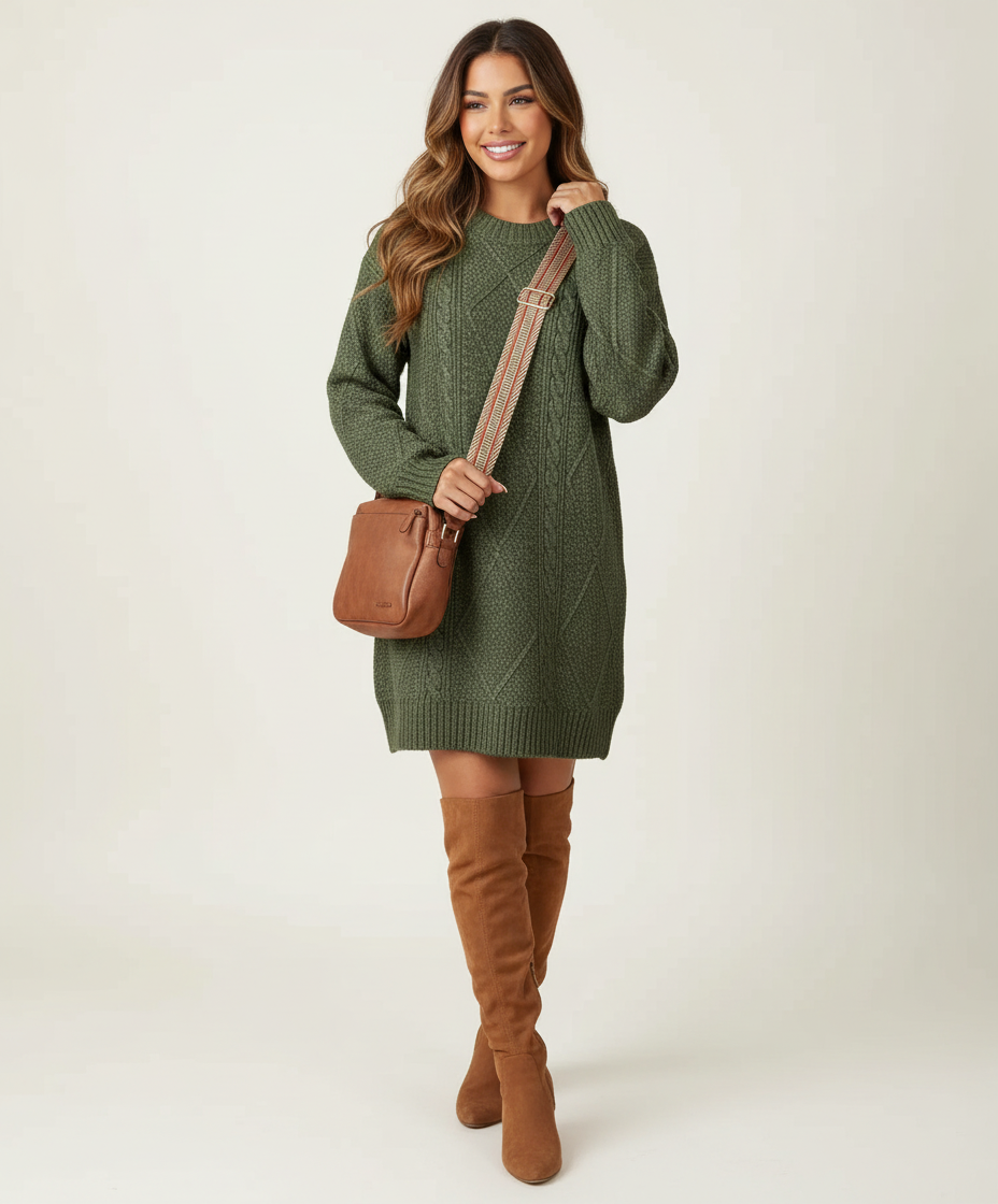 Robe-Pull Femme en Maille Torsadée – Coupe Oversize