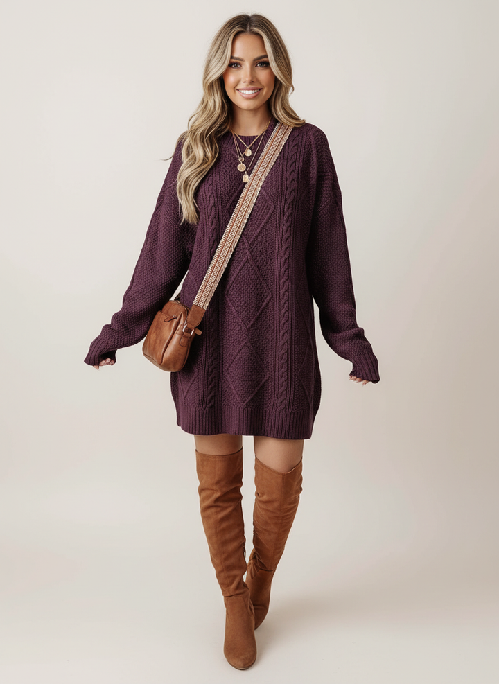 Robe-Pull Femme en Maille Torsadée – Coupe Oversize
