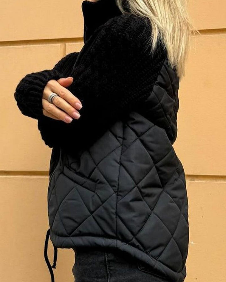 Veste Matelassée pour Femme avec Manches en Maille Tricotée et Col Montant