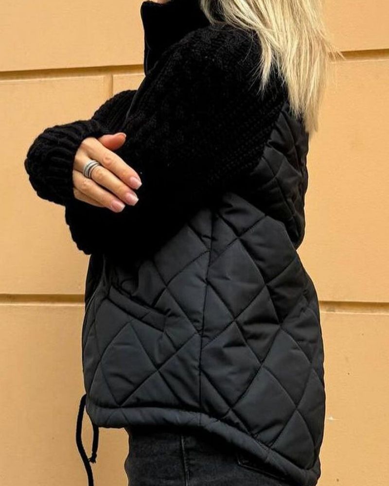 Veste Matelassée Femme Avec Manches En Tricot Et Col Montant