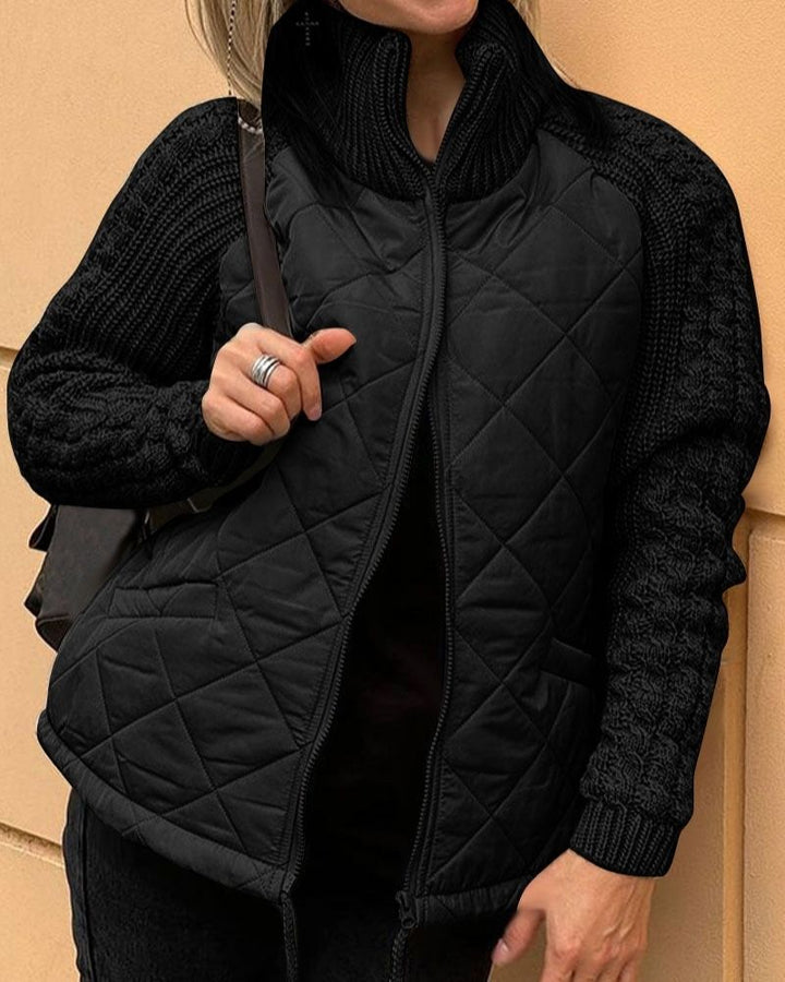 Veste Matelassée Femme Avec Manches En Tricot Et Col Montant