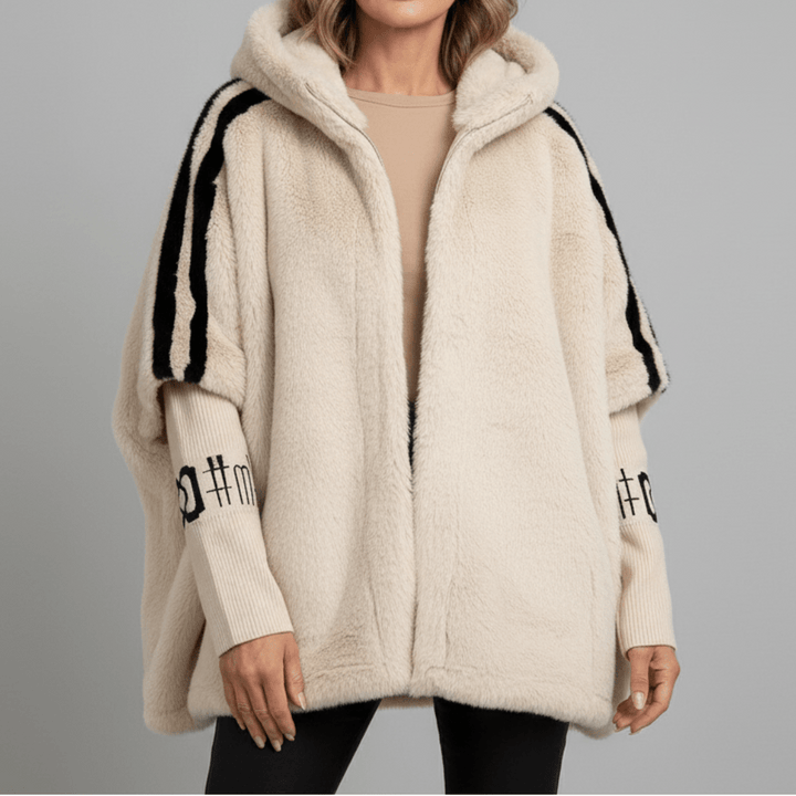 Veste Teddy Oversize pour Femme avec Capuche et Bandes Contrastantes