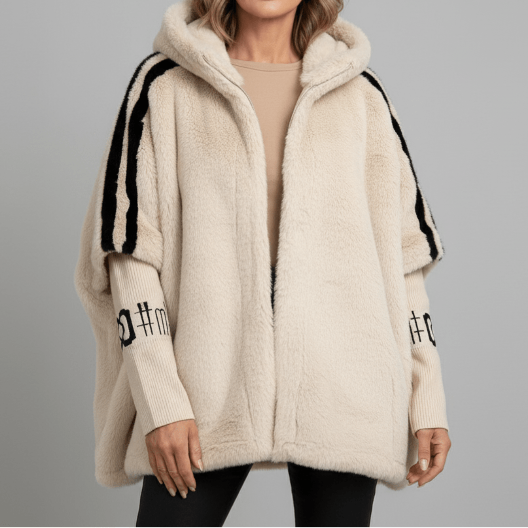 Veste En Fausse Fourrure Femme Oversize À Capuche Avec Manches En Tricot
