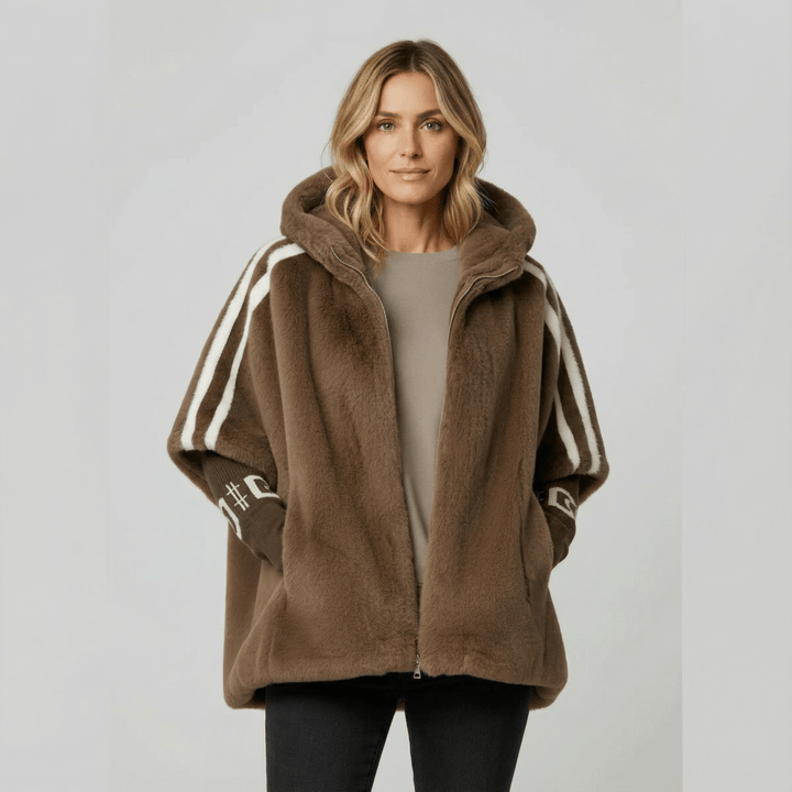 Veste En Fausse Fourrure Femme Oversize À Capuche Avec Manches En Tricot