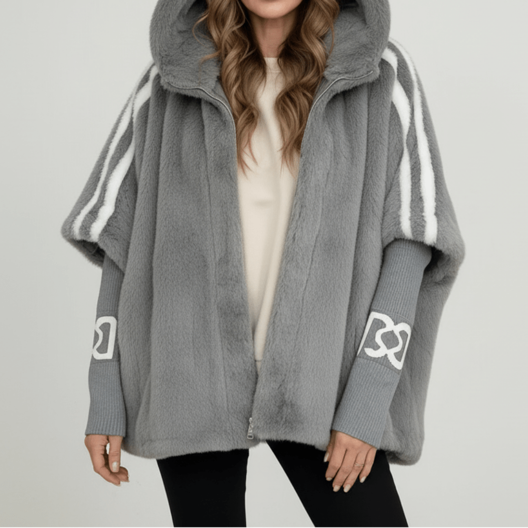 Veste Teddy Oversize pour Femme avec Capuche et Bandes Contrastantes