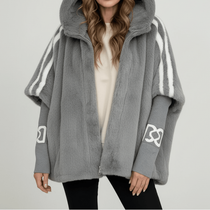 Veste Teddy Oversize pour Femme avec Capuche et Bandes Contrastantes