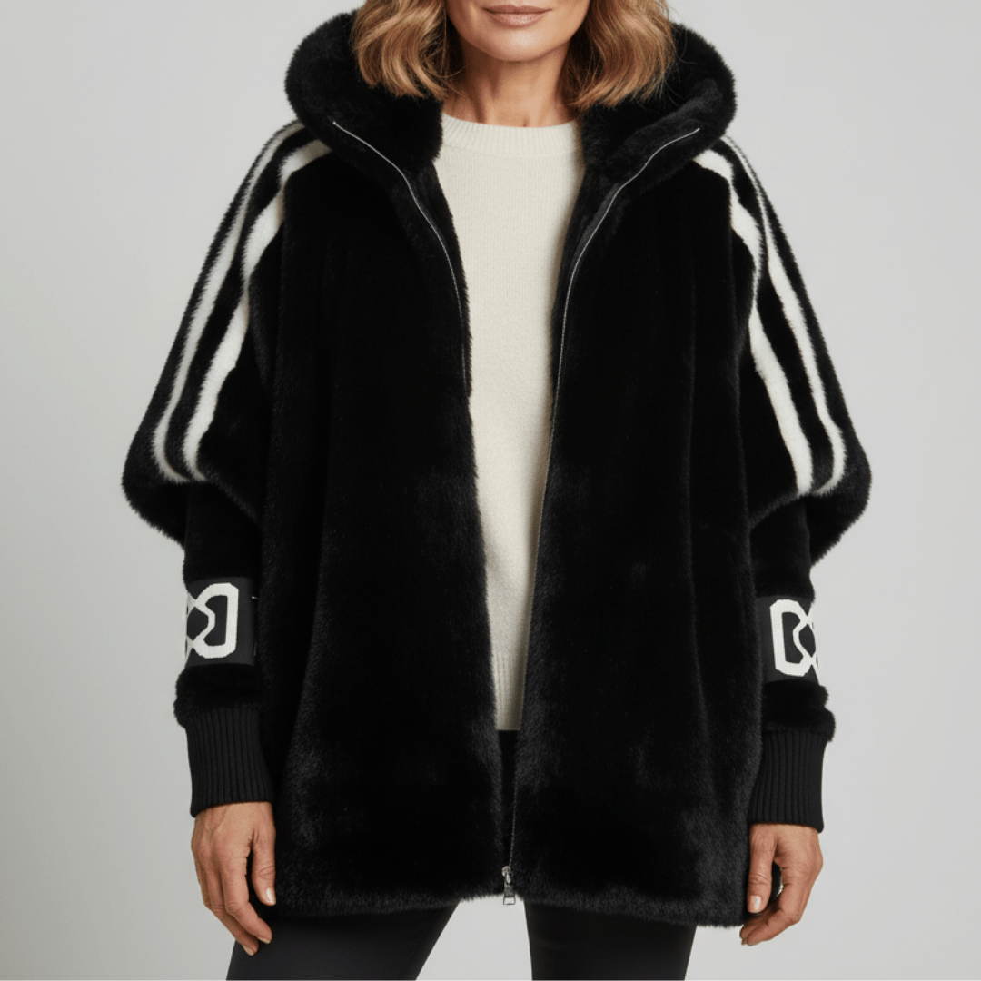 Veste En Fausse Fourrure Femme Oversize À Capuche Avec Manches En Tricot
