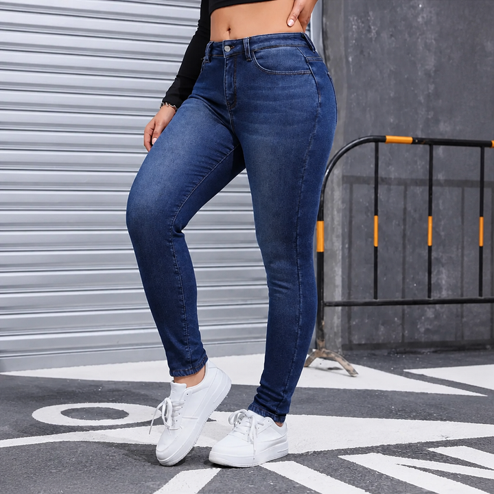 Jeans Femme Doublé Polaire Taille Haute Coupe Slim Extensible