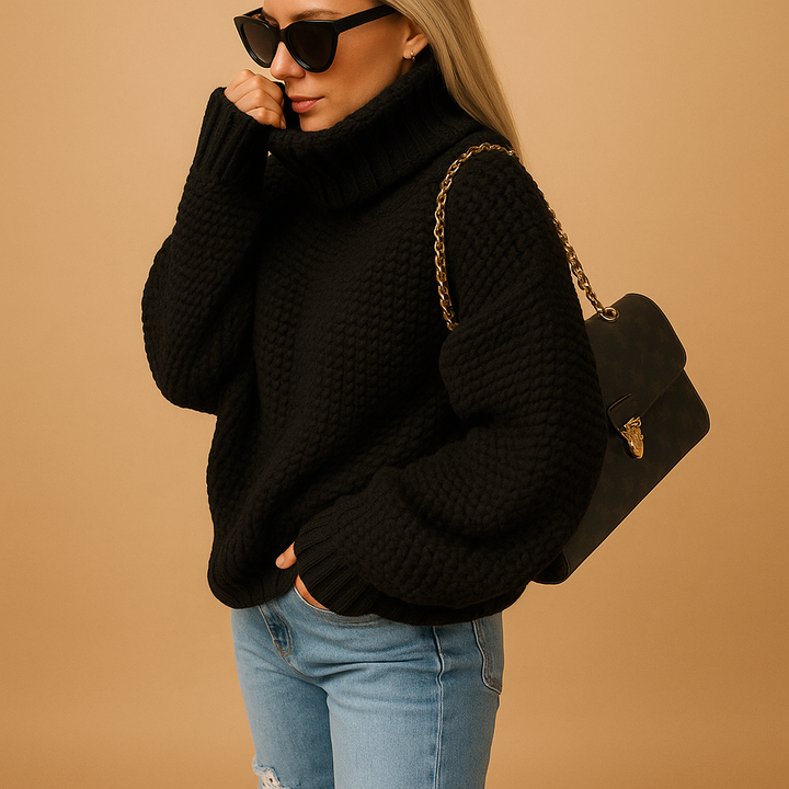 Pull Col Roulé Femme en Maille – Coupe Décontractée
