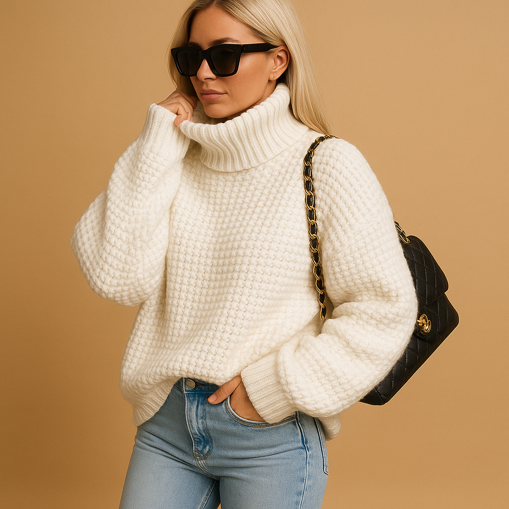 Pull Col Roulé Femme en Maille – Coupe Décontractée
