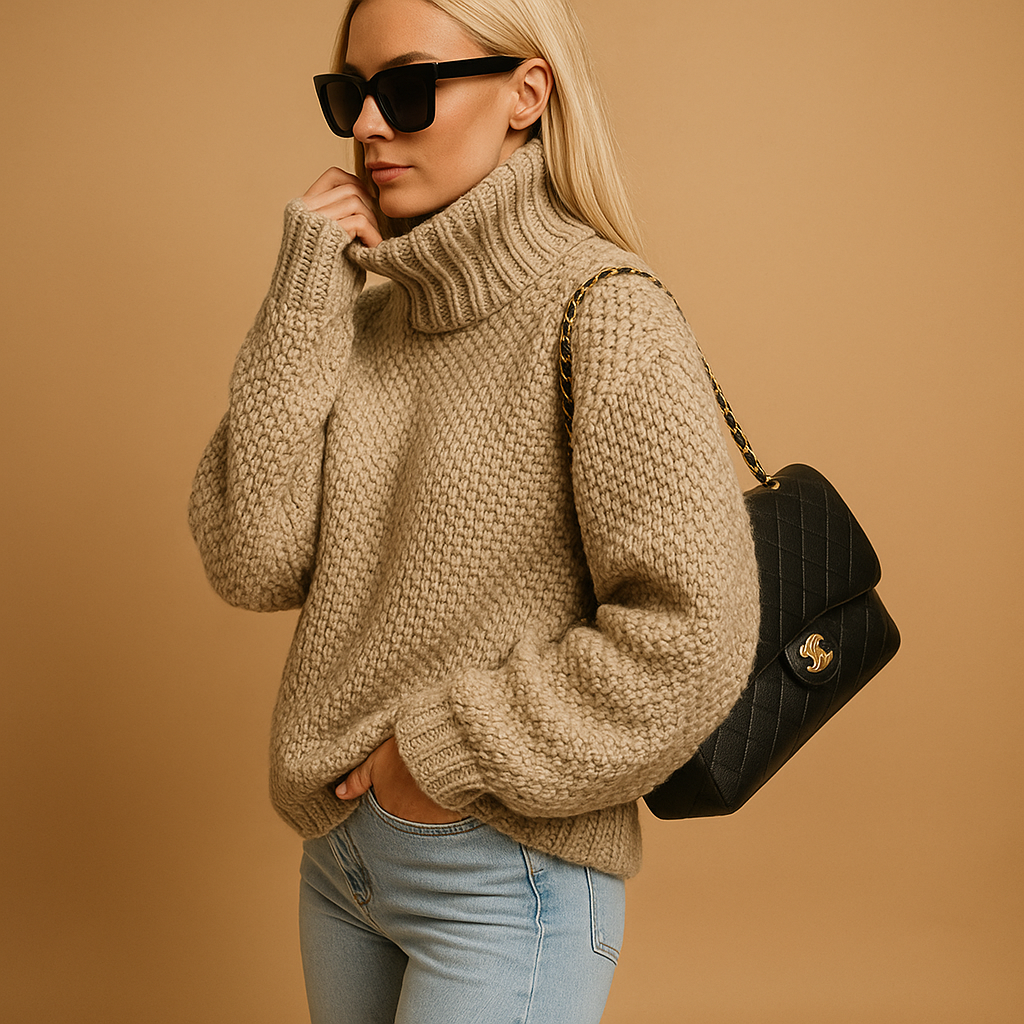 Pull Col Roulé Femme en Maille – Coupe Décontractée