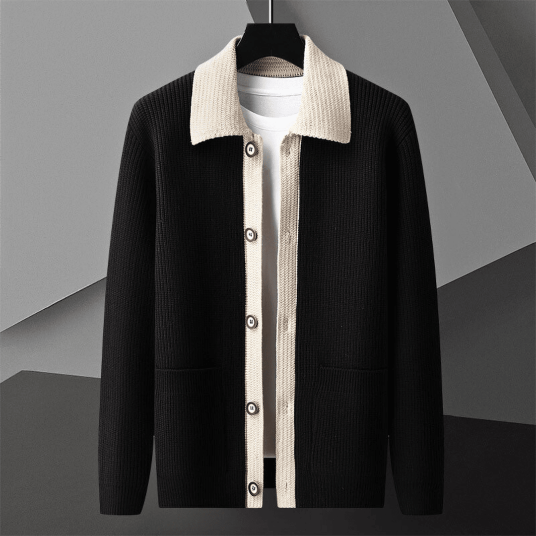 Gilet Homme en Maille Col Contrasté avec Boutons et Poches