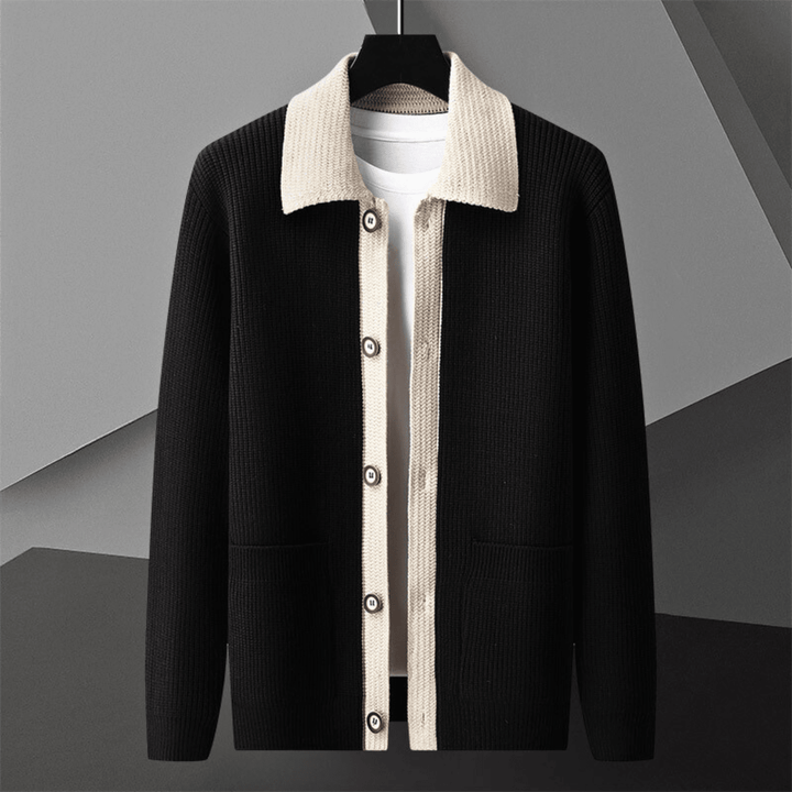 Gilet Homme en Maille Col Contrasté avec Boutons et Poches