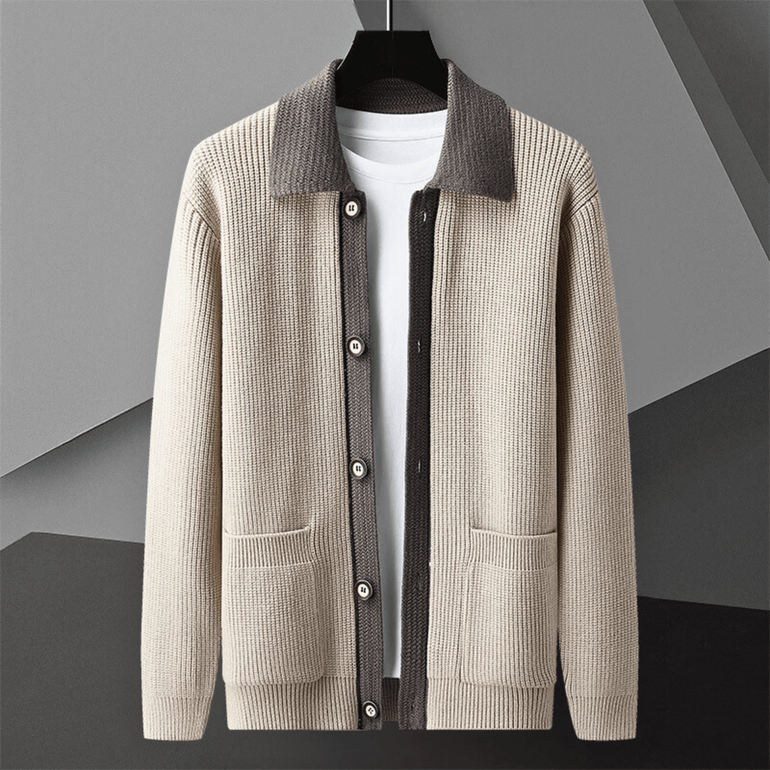 Gilet Homme en Maille Col Contrasté avec Boutons et Poches
