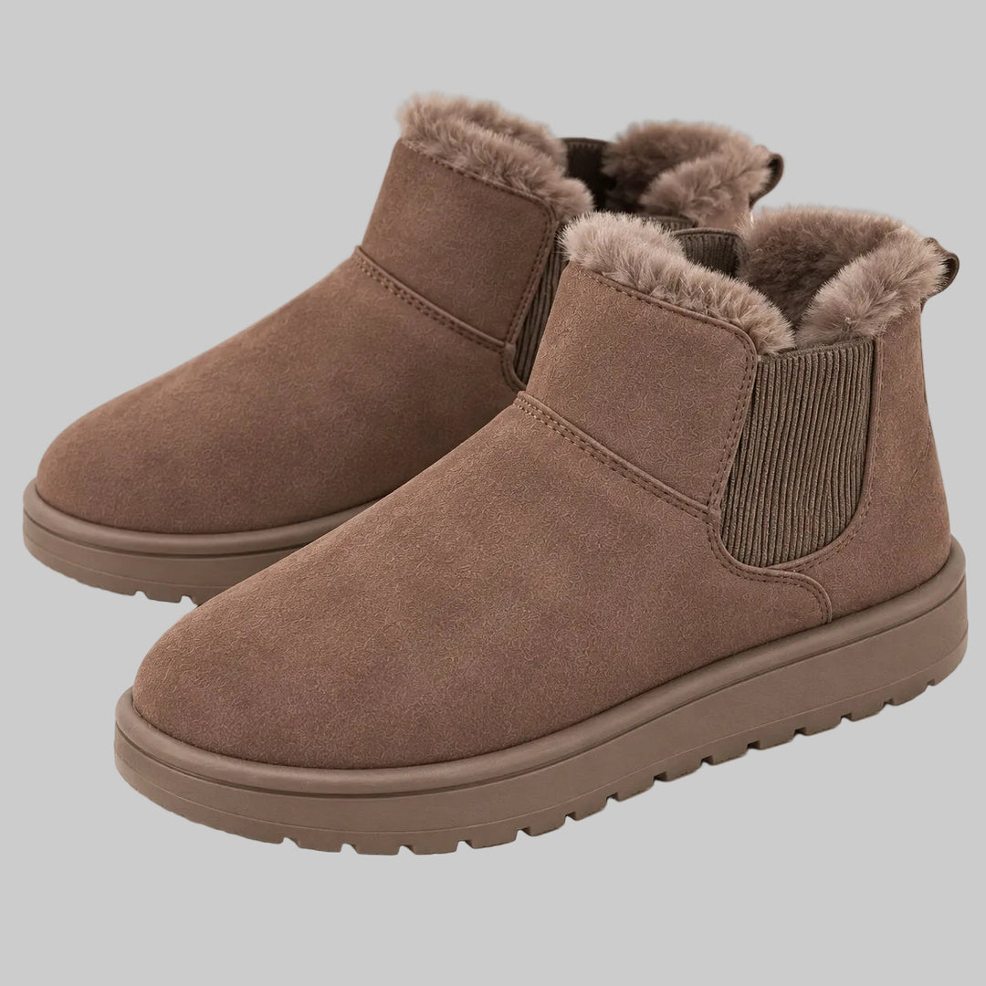 Bottes d'Hiver Femme en Suède Vegan avec Doublure en Fausse Fourrure et Semelle Antidérapante