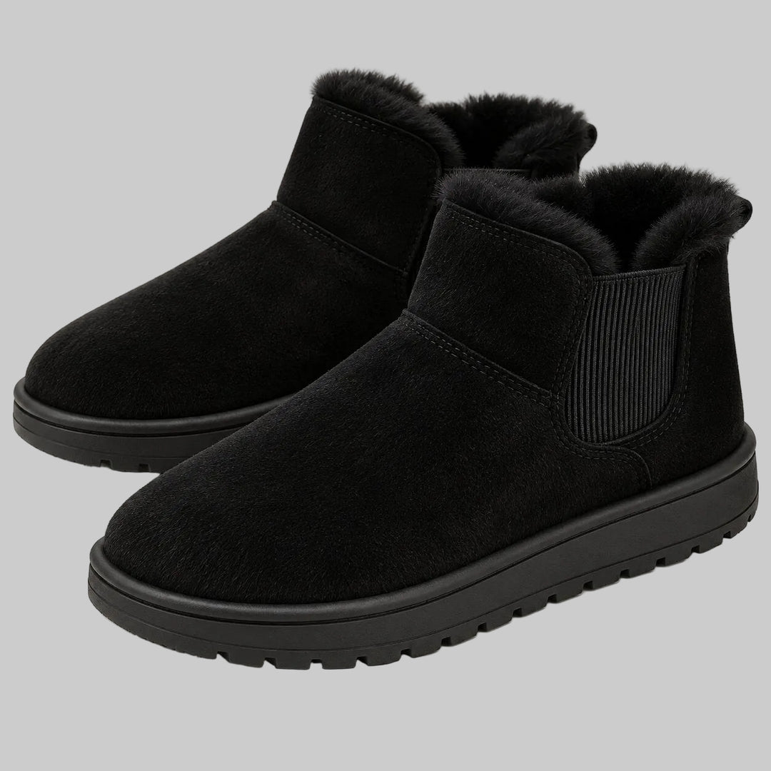 Bottes d'Hiver Femme en Suède Vegan avec Doublure en Fausse Fourrure et Semelle Antidérapante