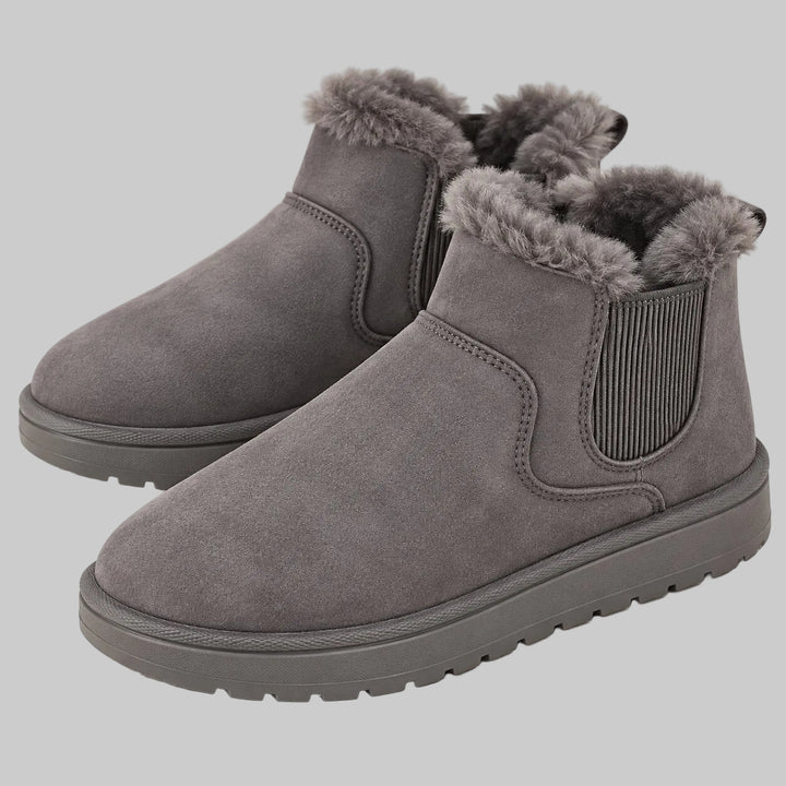 Bottes d'Hiver Femme en Suède Vegan avec Doublure en Fausse Fourrure et Semelle Antidérapante