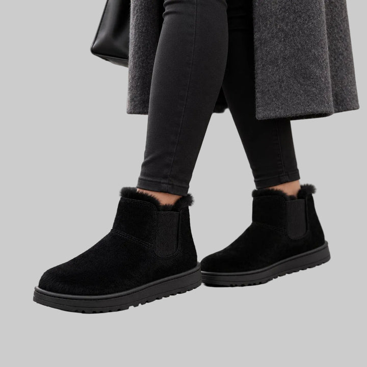 Bottes d'Hiver Femme en Suède Vegan avec Doublure en Fausse Fourrure et Semelle Antidérapante