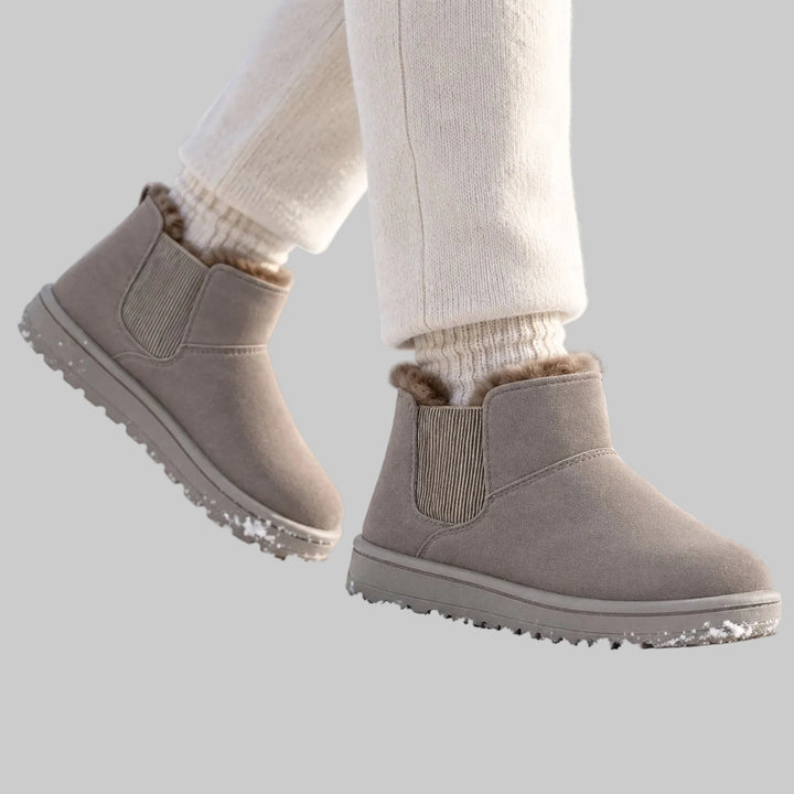 Bottes d'Hiver Femme en Suède Vegan avec Doublure en Fausse Fourrure et Semelle Antidérapante
