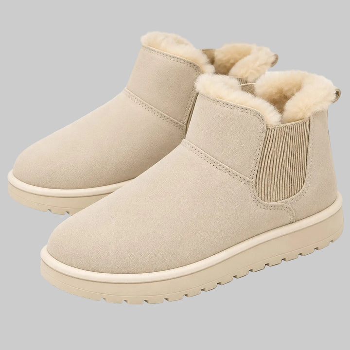 Bottes d'Hiver Femme en Suède Vegan avec Doublure en Fausse Fourrure et Semelle Antidérapante