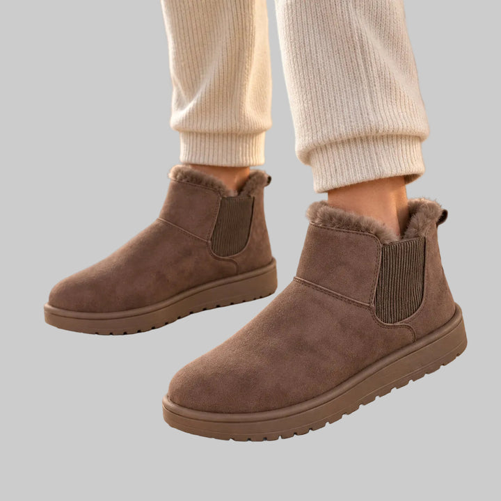 Bottes d'Hiver Femme en Suède Vegan avec Doublure en Fausse Fourrure et Semelle Antidérapante
