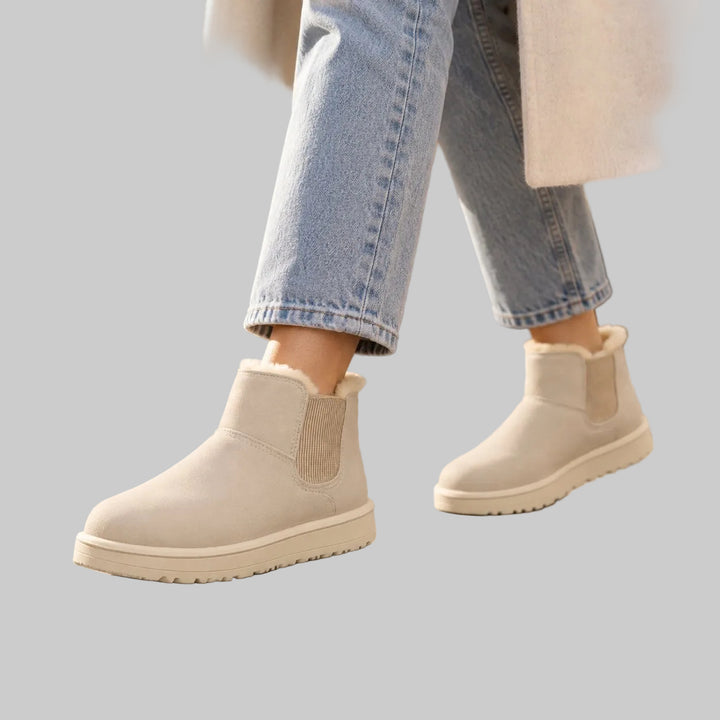 Bottes d'Hiver Femme en Suède Vegan avec Doublure en Fausse Fourrure et Semelle Antidérapante