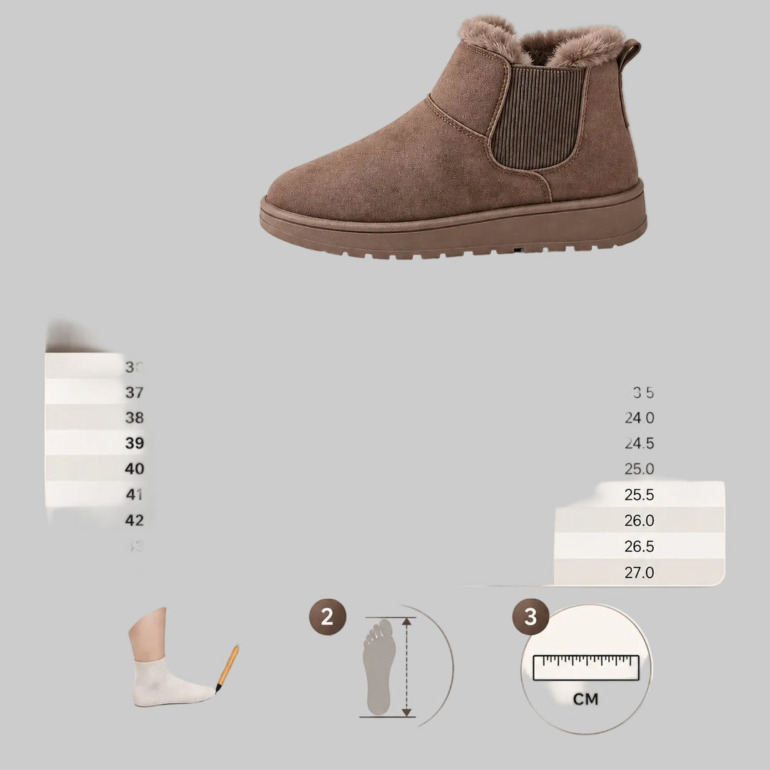 Bottes d'Hiver Femme en Suède Vegan avec Doublure en Fausse Fourrure et Semelle Antidérapante