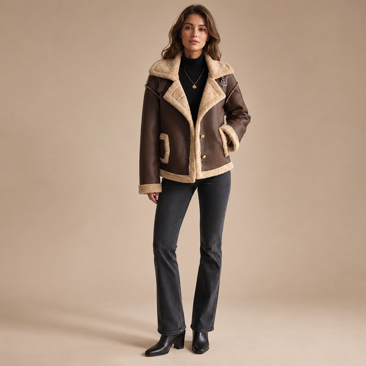 Veste d’Hiver Biker Courte Femme Doublée en Fausse Fourrure