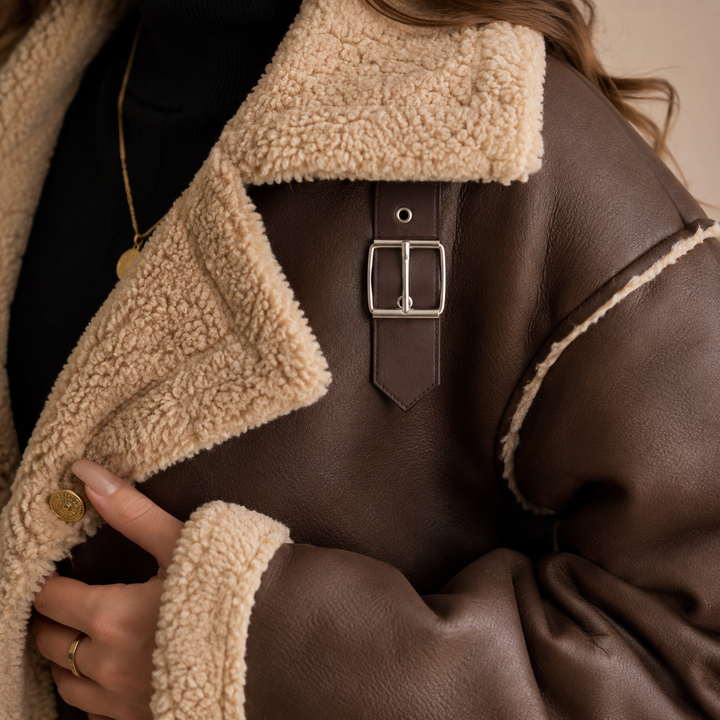 Veste d’Hiver Biker Courte Femme Doublée en Fausse Fourrure