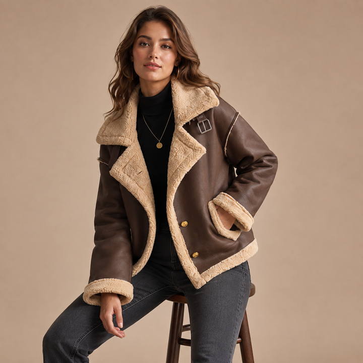 Veste d’Hiver Biker Courte Femme Doublée en Fausse Fourrure