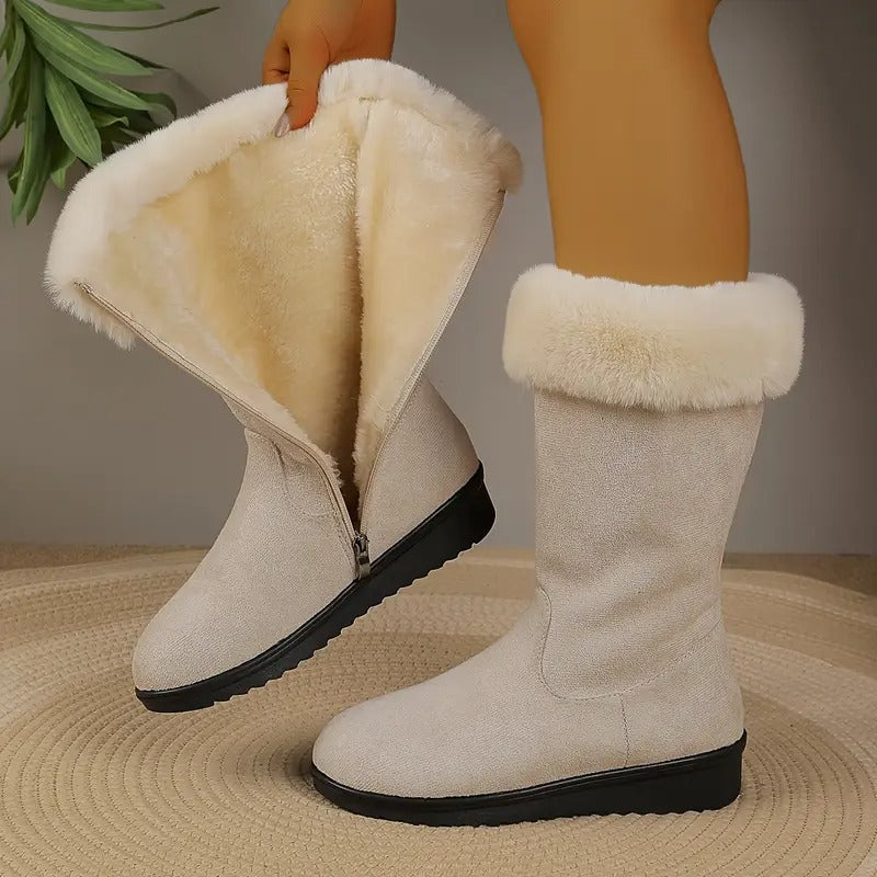 Bottes Montantes d'Hiver pour Femme à Fermeture Zip et Col en Fausse Fourrure