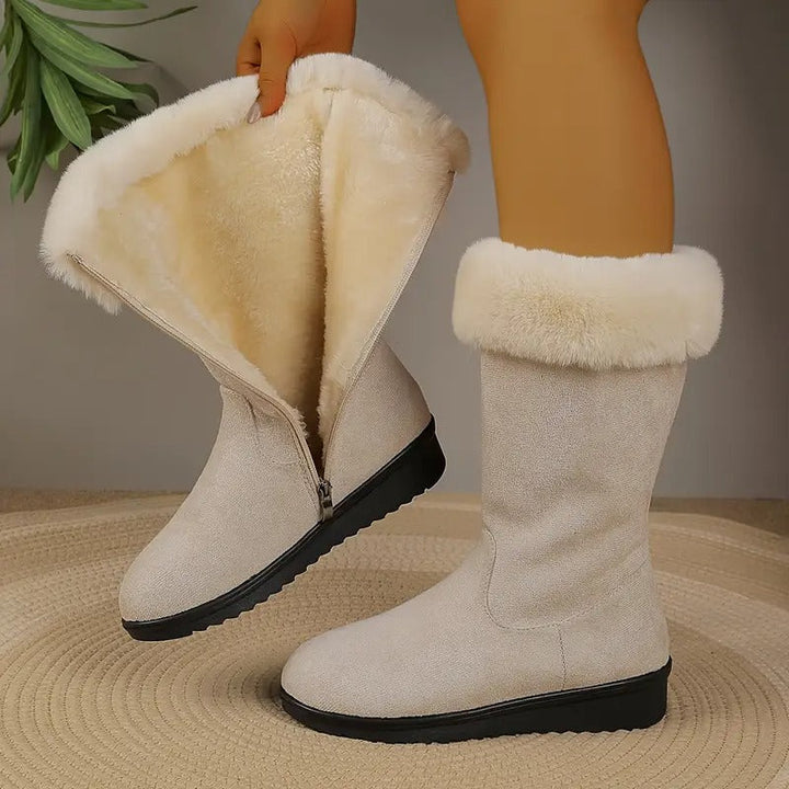 Bottes Montantes d'Hiver pour Femme à Fermeture Zip et Col en Fausse Fourrure