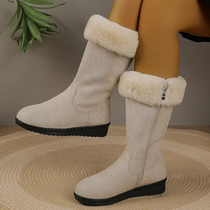 Bottes D'Hiver Femme Doublées Fausse Fourrure Avec Fermeture À Glissière