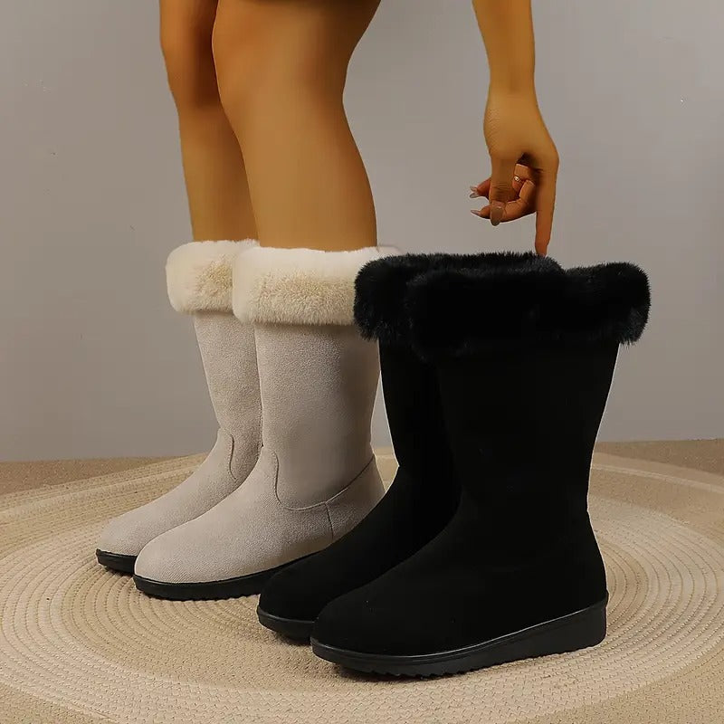 Bottes Montantes d'Hiver pour Femme à Fermeture Zip et Col en Fausse Fourrure