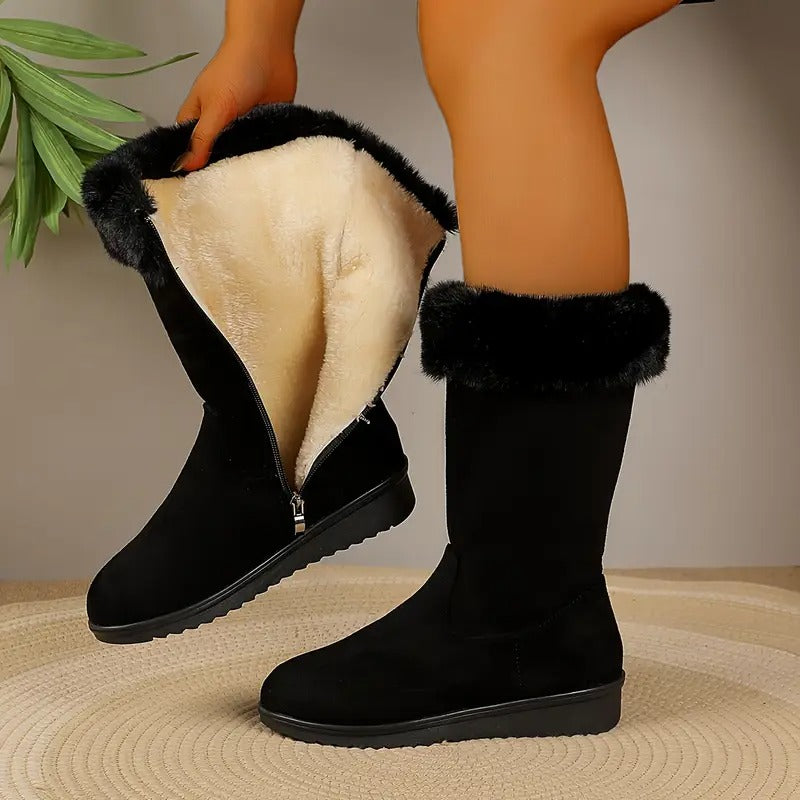 Bottes Montantes d'Hiver pour Femme à Fermeture Zip et Col en Fausse Fourrure