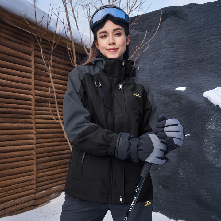Veste de Ski Femme 3 en 1 Imperméable Doublée Polaire à Capuche