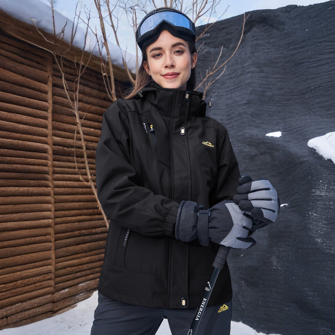 Veste de Ski Femme 3 en 1 Imperméable Doublée Polaire à Capuche