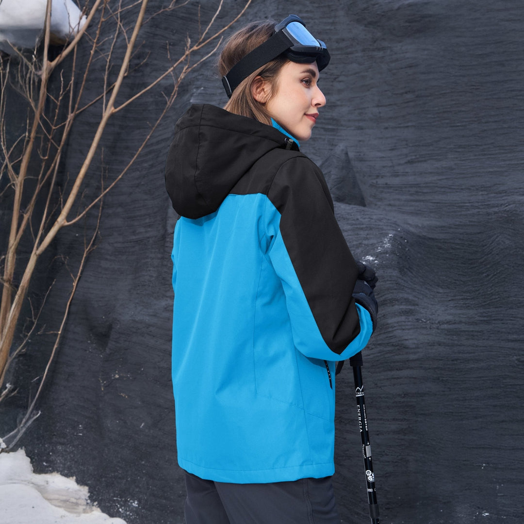 Veste de Ski Femme 3 en 1 Imperméable Doublée Polaire à Capuche