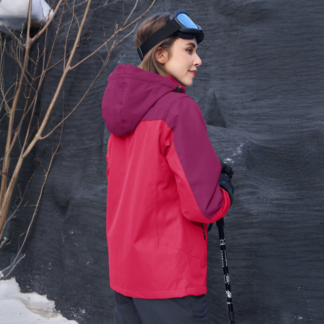 Veste de Ski Femme 3 en 1 Imperméable Doublée Polaire à Capuche
