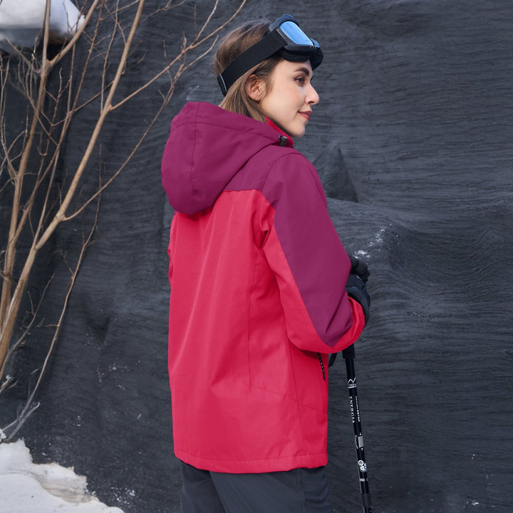 Veste de Ski Femme 3 en 1 Imperméable Doublée Polaire à Capuche