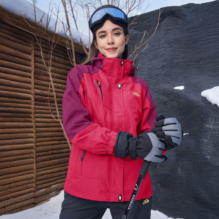 Veste de Ski Femme 3 en 1 Imperméable Doublée Polaire à Capuche