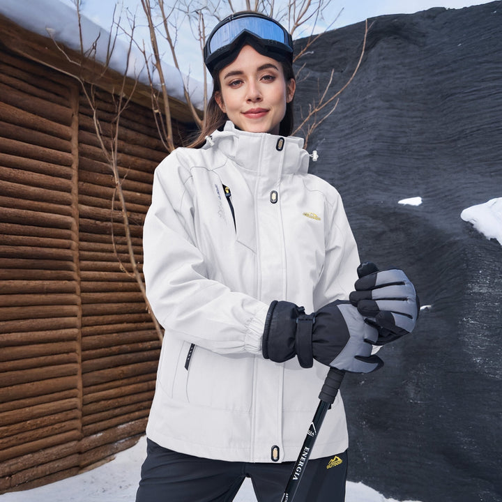 Veste de Ski Femme 3 en 1 Imperméable Doublée Polaire à Capuche