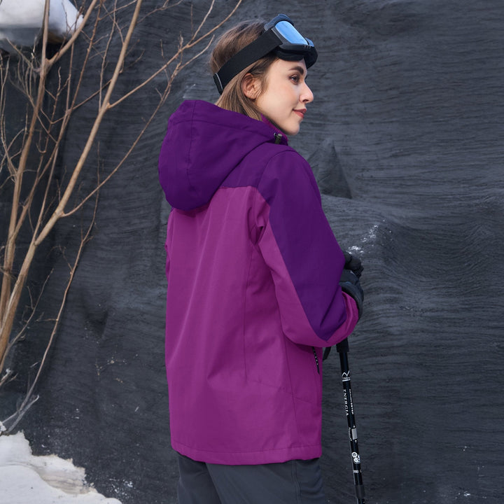 Veste de Ski Femme 3 en 1 Imperméable Doublée Polaire à Capuche