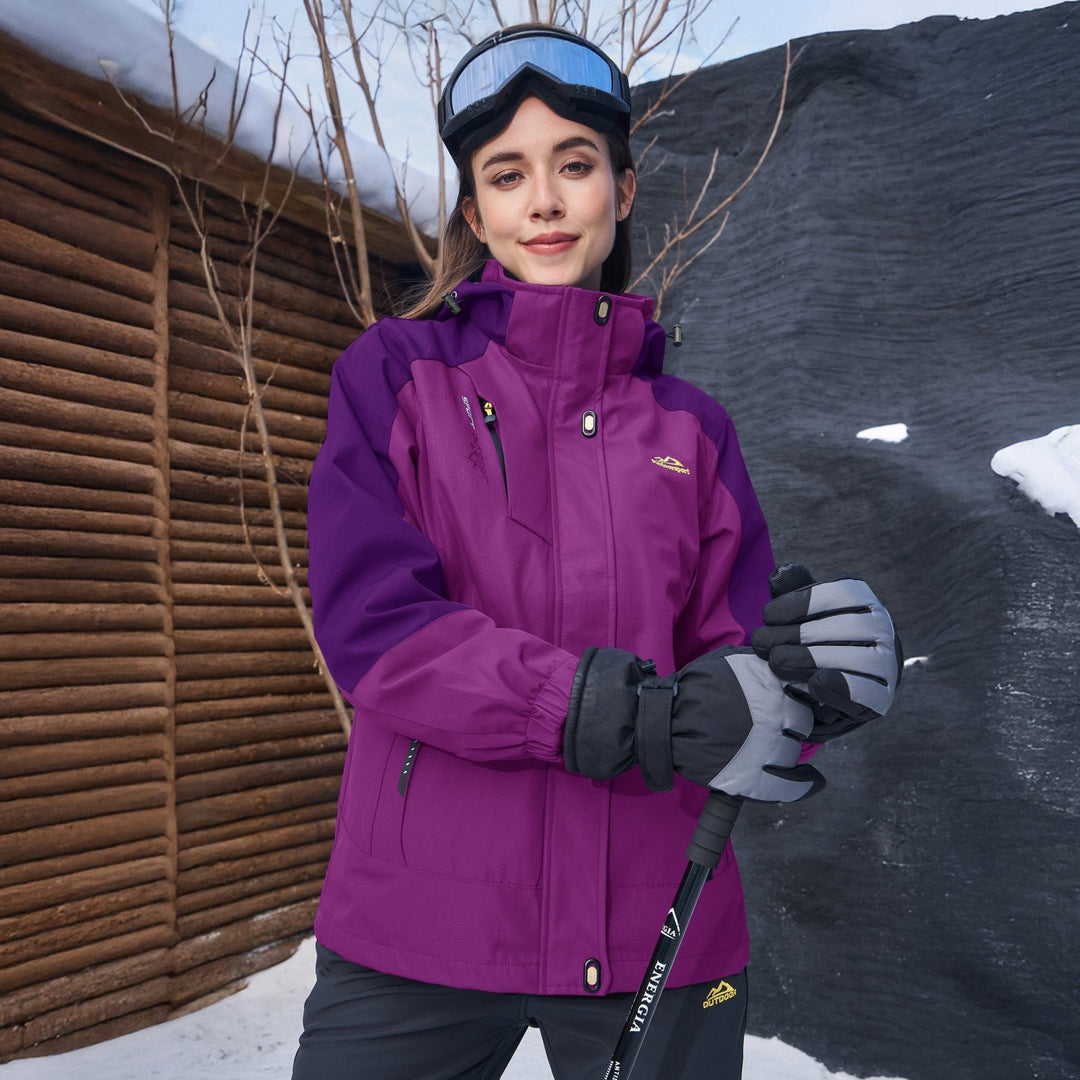 Veste de Ski Femme 3 en 1 Imperméable Doublée Polaire à Capuche