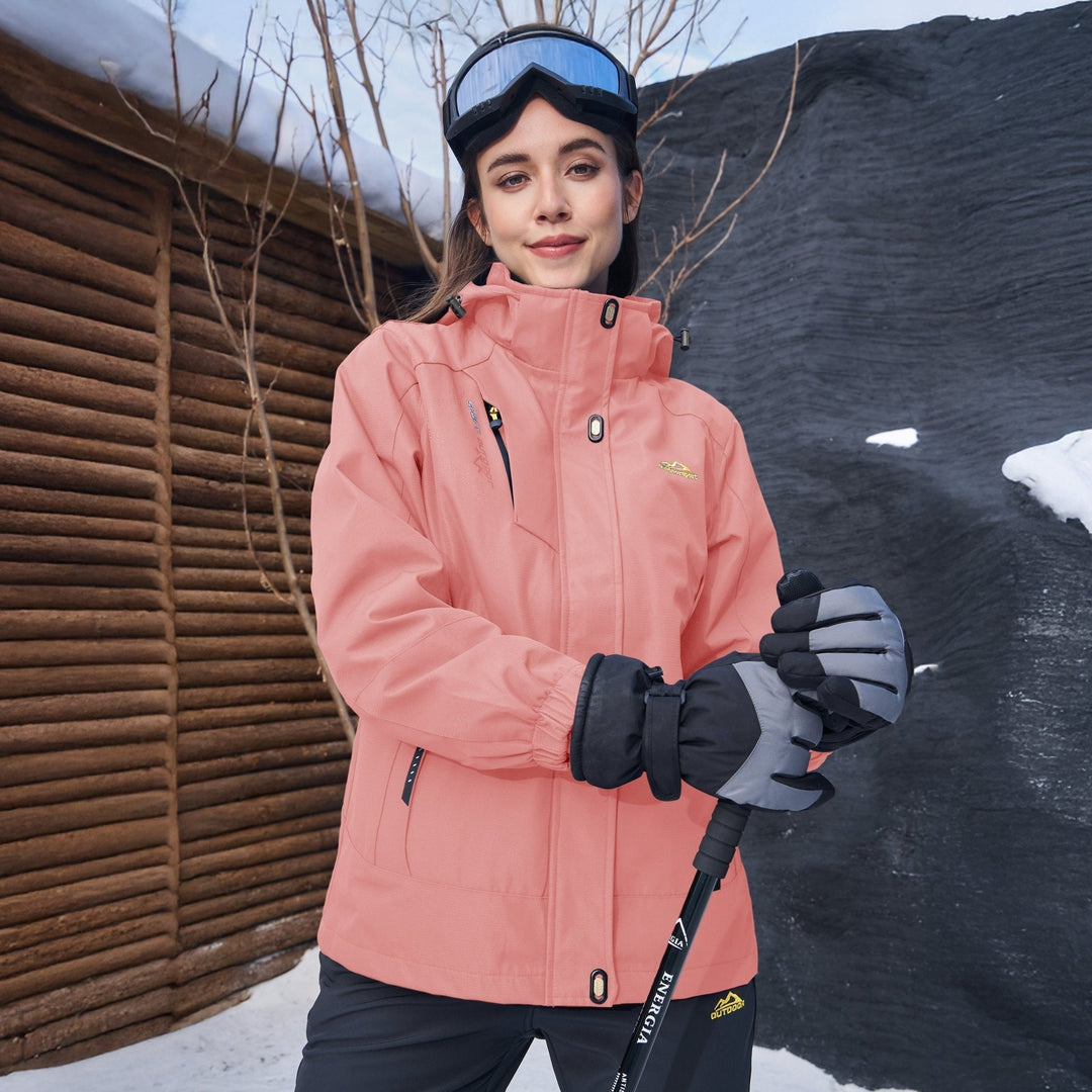 Veste de Ski Femme 3 en 1 Imperméable Doublée Polaire à Capuche