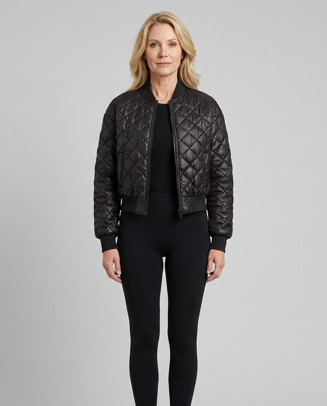 Blouson Femme Matelassé Col Ras Manches Longues