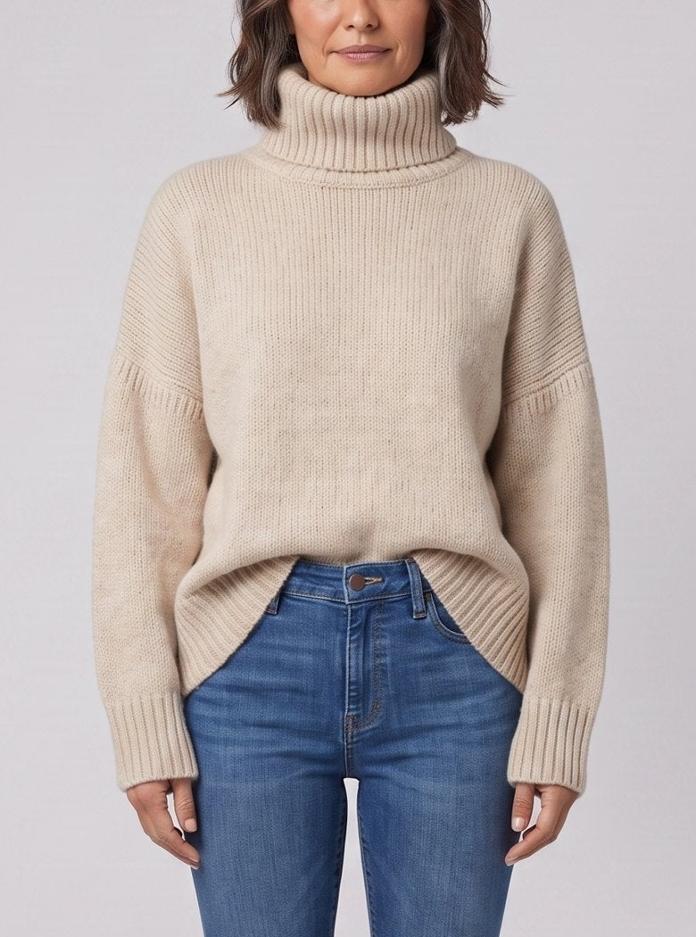 Pull Col Roulé Femme Maille Douce Coupe Décontractée