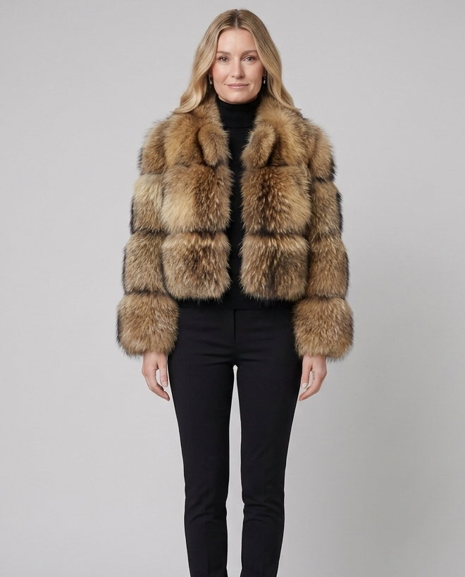 Manteau Femme Fausse Fourrure Col Montant Manches Longues