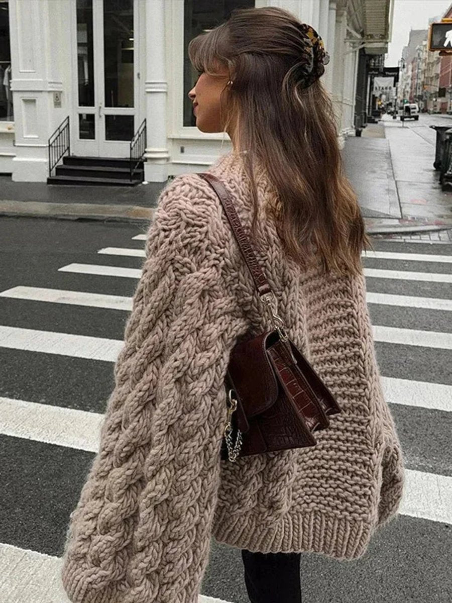 Pull Oversize Femme en Maille Torsadée Épaisse