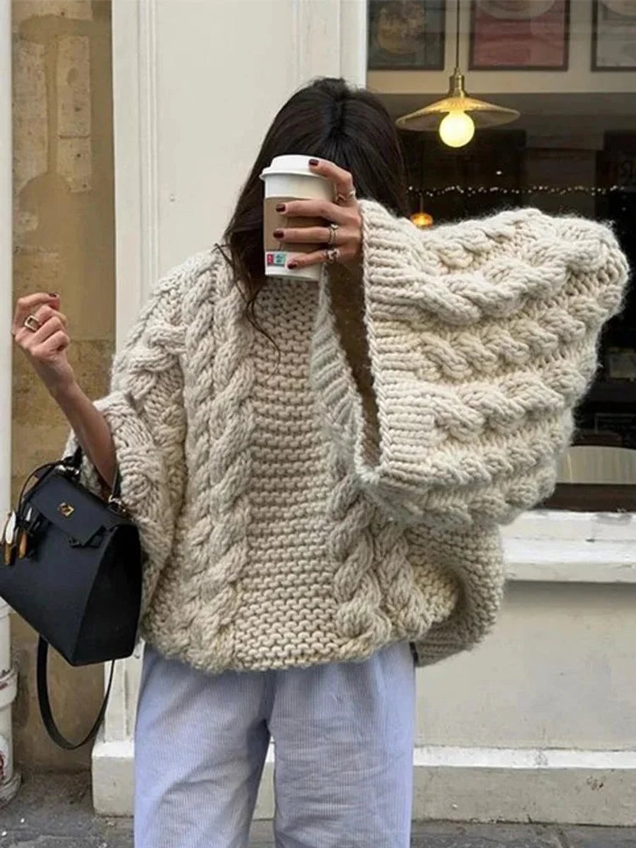Pull Oversize Femme en Maille Torsadée Épaisse
